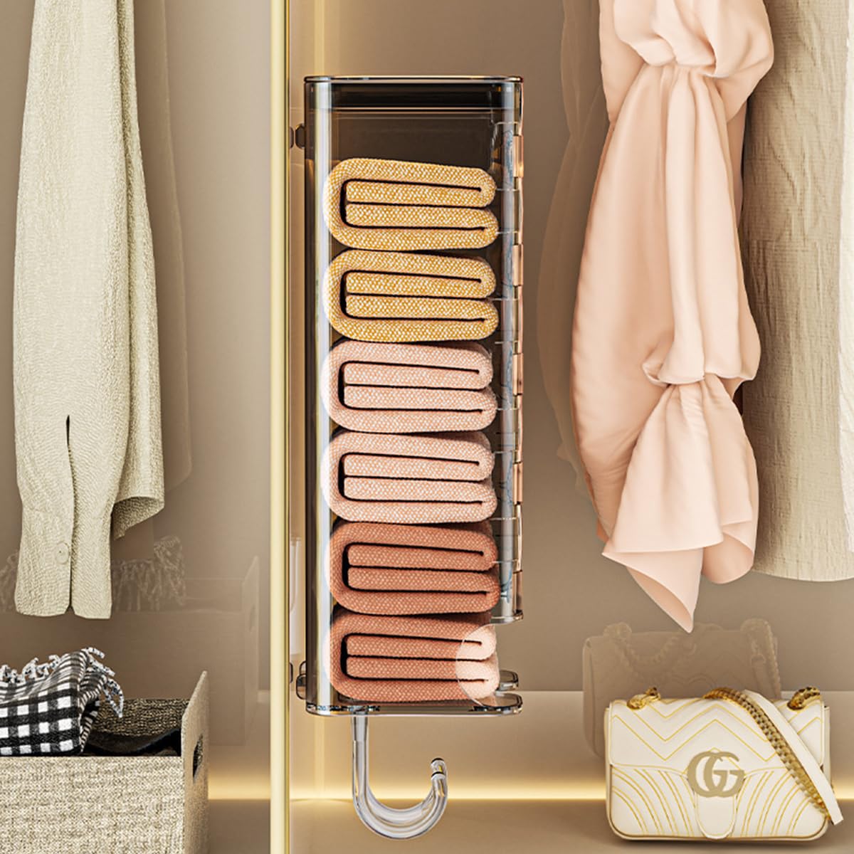 HASTHIP® Vertical Wardrobe Organizer Self Adhesive Transparent Acrylic Underwear Organizer with Hooks Space Saving Multipurpose Wardrobe Organizer for Socks, Underwear, Ties HASTHIP® Vertical Wardrobe Organizer Self Adhesive Transparent Acrylic Underwear Organizer with Hooks Space Saving Multipurpose Wardrobe Organizer for Socks, Underwear, Ties